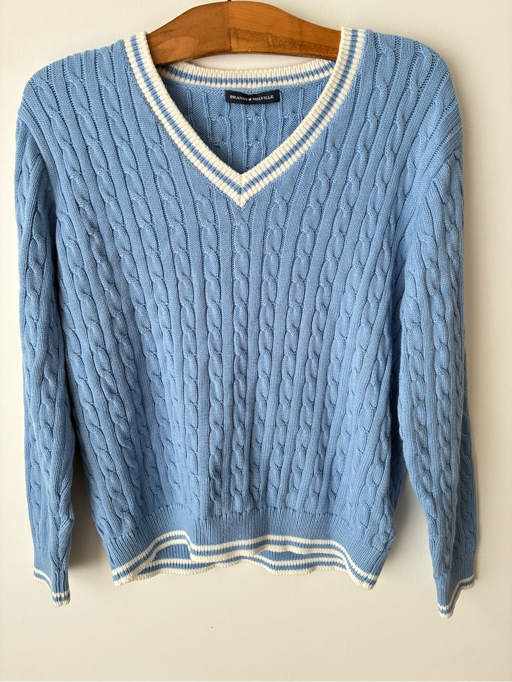 Brandy Melville Sweater Women’s Small Cable-Knit V-Neck Sweater Academia